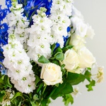 Bouquet for men with white-blue delphinium