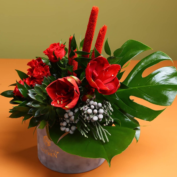 Floral composition with amaryllis for a male