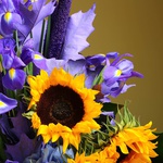 Bouquet for a man with irises and sunflowers