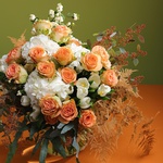 Luxurious bouquet in white and peach tones