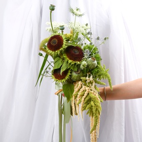 «Forest Bride» is a wedding bouquet of sunflowers and amaranth