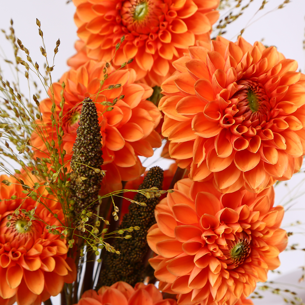 «Terracotta Bride» is a wedding bouquet of dahlias with tassels