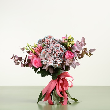 Flower bouquet with painted hydrangea