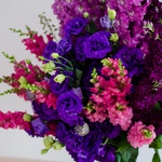 Bright bouquet in purple hues in a vase