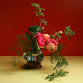 Composition with peonies in a vase