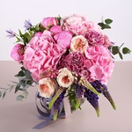 Bouquet with pink hydrangea and peonies in a vase