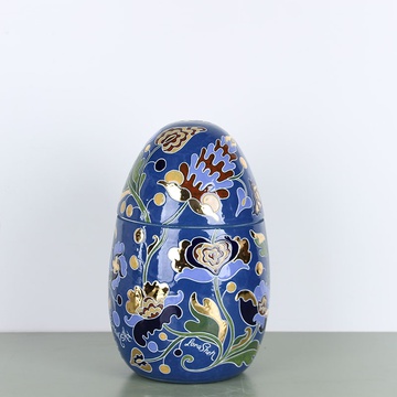Керамическое яйцо - шкатулка "Hetmans'ka" синяя с золотом