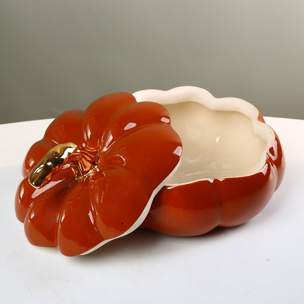 Orange ceramic pumpkin with lid