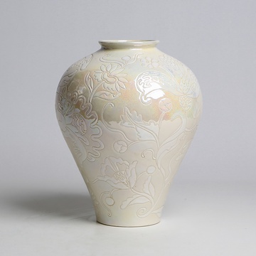 Vase HORSHCHYK MEDIUM, white with mother-of-pearl