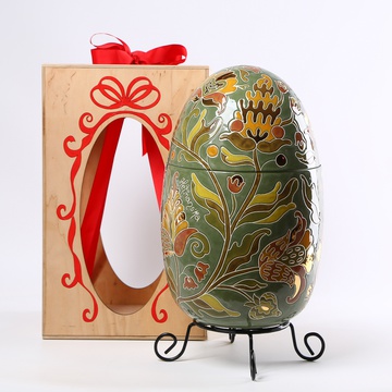 Ceramic egg - box "Hetmanskaya" green with gold L
