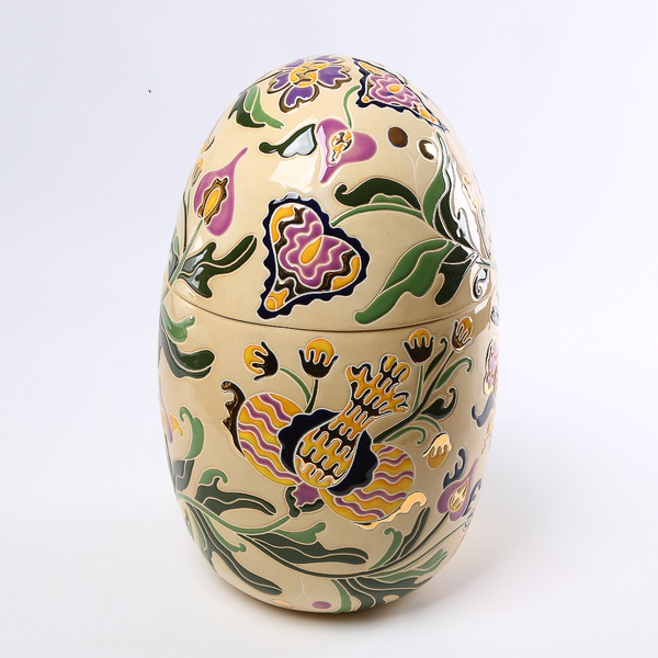 Ceramic egg - box purple with gold L