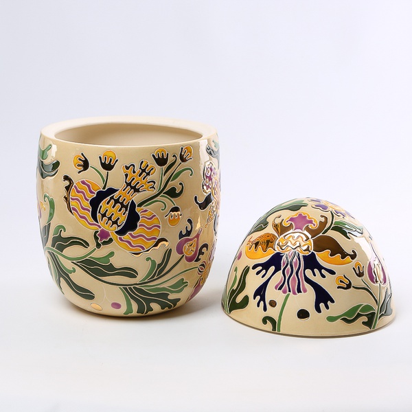 Ceramic egg - box purple with gold L