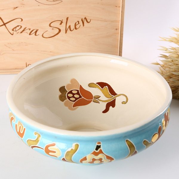 Керамическая Макитра голубая с золотом