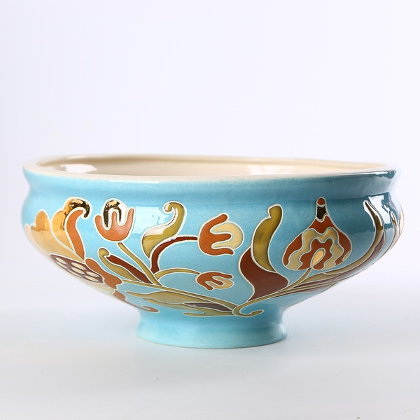 Керамическая Макитра голубая с золотом