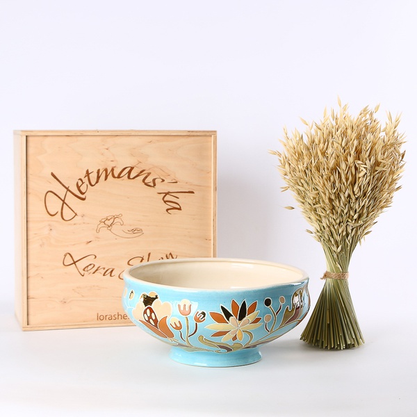 Керамічна Макітра блакитна із золотом L