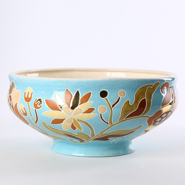 Керамічна Макітра блакитна із золотом L