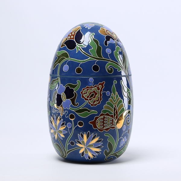 Керамическое яйцо - шкатулка "Hetmans'ka" синяя с золотом L