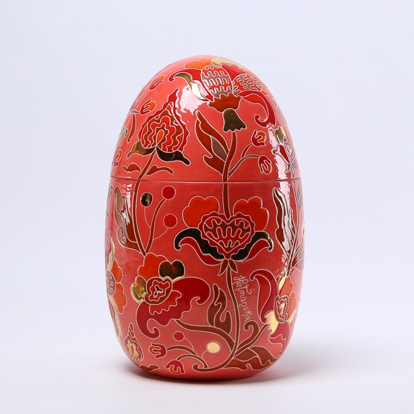 Красное керамическое яйцо - шкатулка "Hetmans'ka" L
