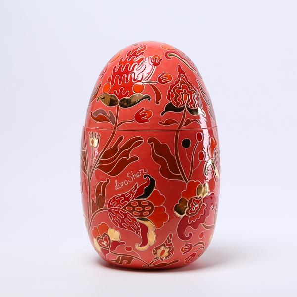 Красное керамическое яйцо - шкатулка "Hetmans'ka" L