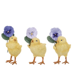 Decorative figurine Chicken with violet, 3 designs, 10.6cm