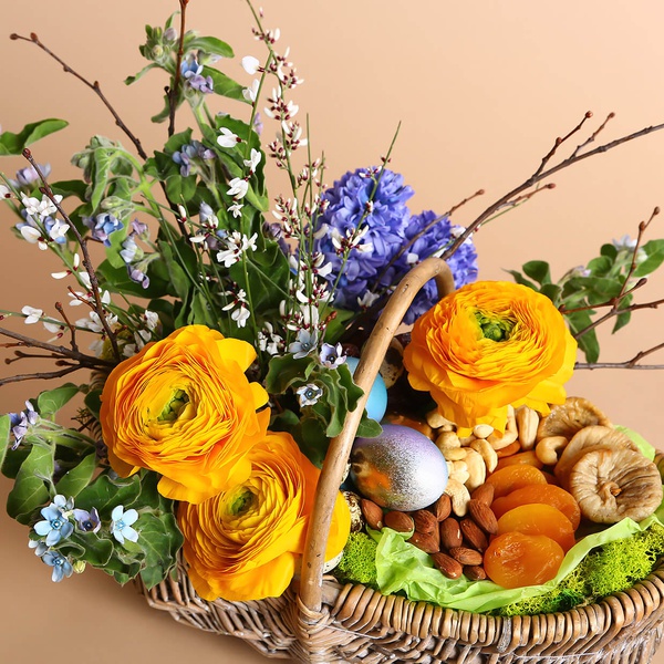 Easter composition with nuts and dried fruits