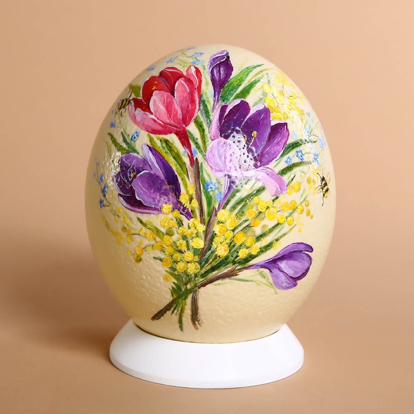 Painted egg "Crocuses" in a wooden box