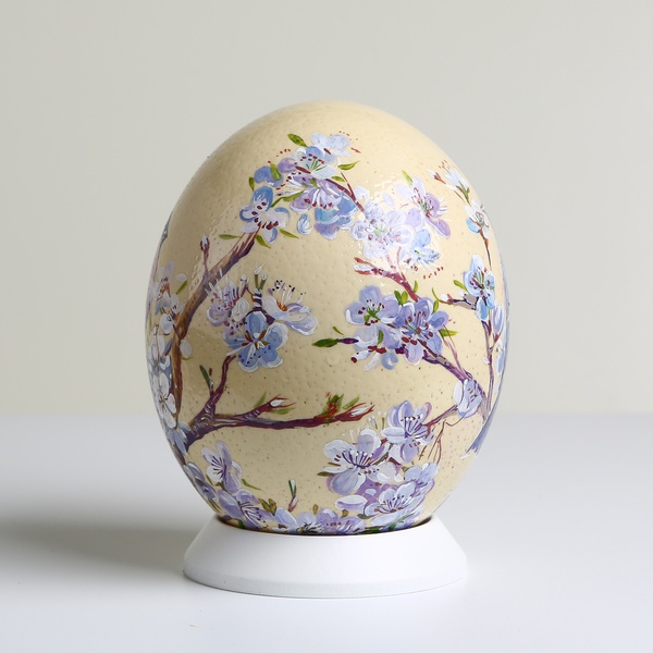 Painted egg "Bird on cherry"