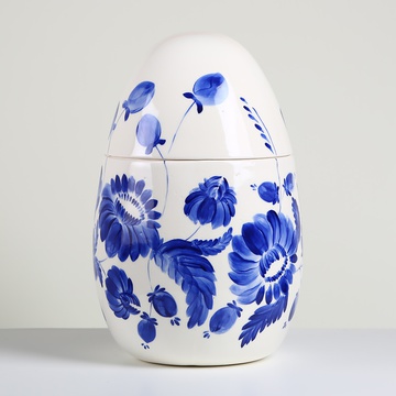 Керамическое яйцо-шкатулка "Синие цветы"2