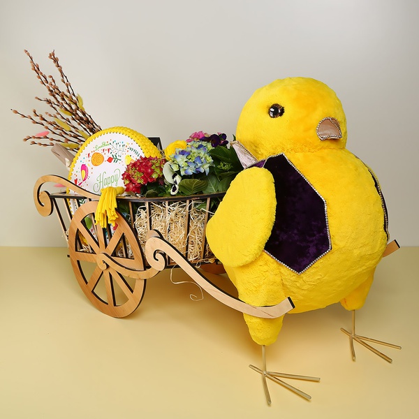 Gifts set "Chicken in a tuxedo" with a chariot