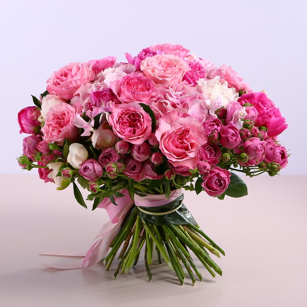 Bouquet in pink tones with peonies