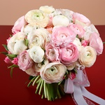 Delicate bouquet with peonies and ranunculus