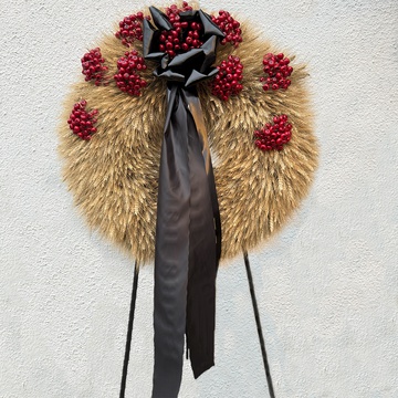 Sympathy Wreath of Wheat and Artificial Viburnum Berries