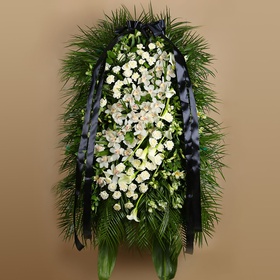 Funeral wreath with white cymbidium