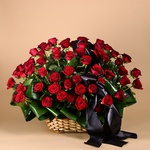 Funeral basket of red roses