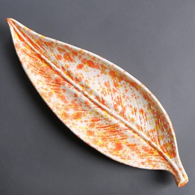 Ceramic leaf white-orange, M