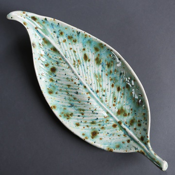 Ceramic leaf white-turquoise, S