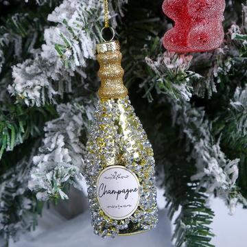 Glass Champagne Bottle Gold 13 cm