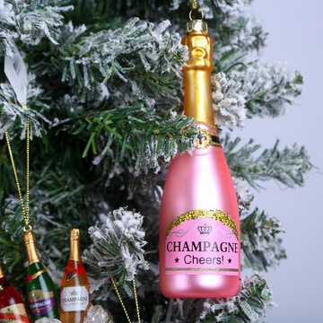 Glass Champagne Bottle Pink 13 cm