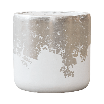 Planter Baq Luxe Lite Glossy Cylinder white-silver, M