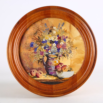 Round painting in the oshiban technique “Field bouquet with fruits”