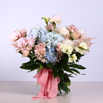Fragrant bouquet of hydrangeas and peonies