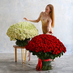 Bouquet of 1001 white-red roses