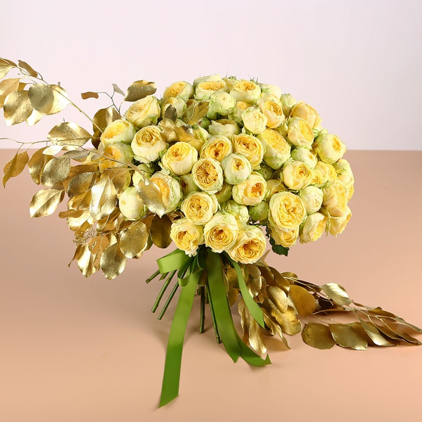 Букет з 35 жовтих троянд Піоні Бабблз