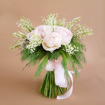 Delicate bouquet with peonies and lilies of the valley "Summer Romance"