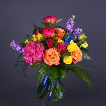 Flower bouquet in bright contrasting shades