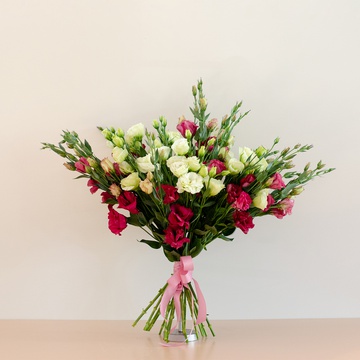 Bouquet of eustoma pink-green