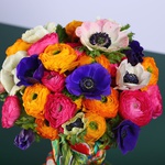 Bouquet of a mix of anemones and ranunculus