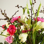 Spring bouquet with peonies and calla lilies