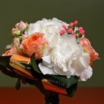 Bouquet of hydrangea and colored greenery