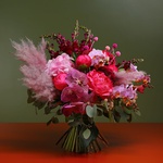 Bouquet with peonies and cortaderia